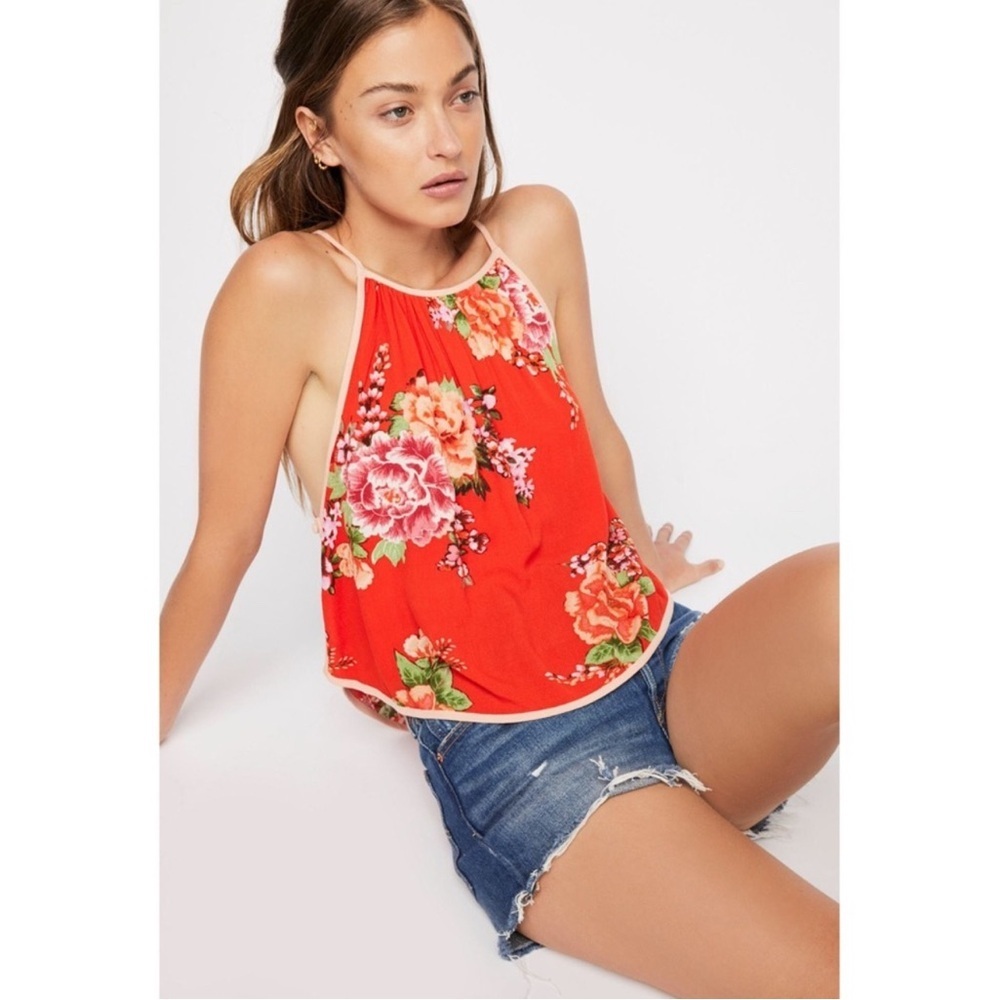 Free People Flora Halter Top - Red Size Large
